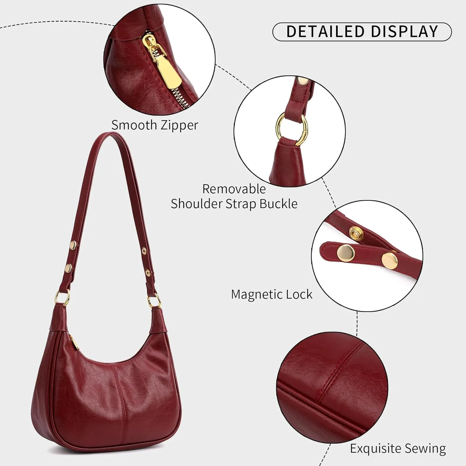 Small Hobo Bags Retro Crescent Shoulder Purse Women Soft Crossbody Handbag