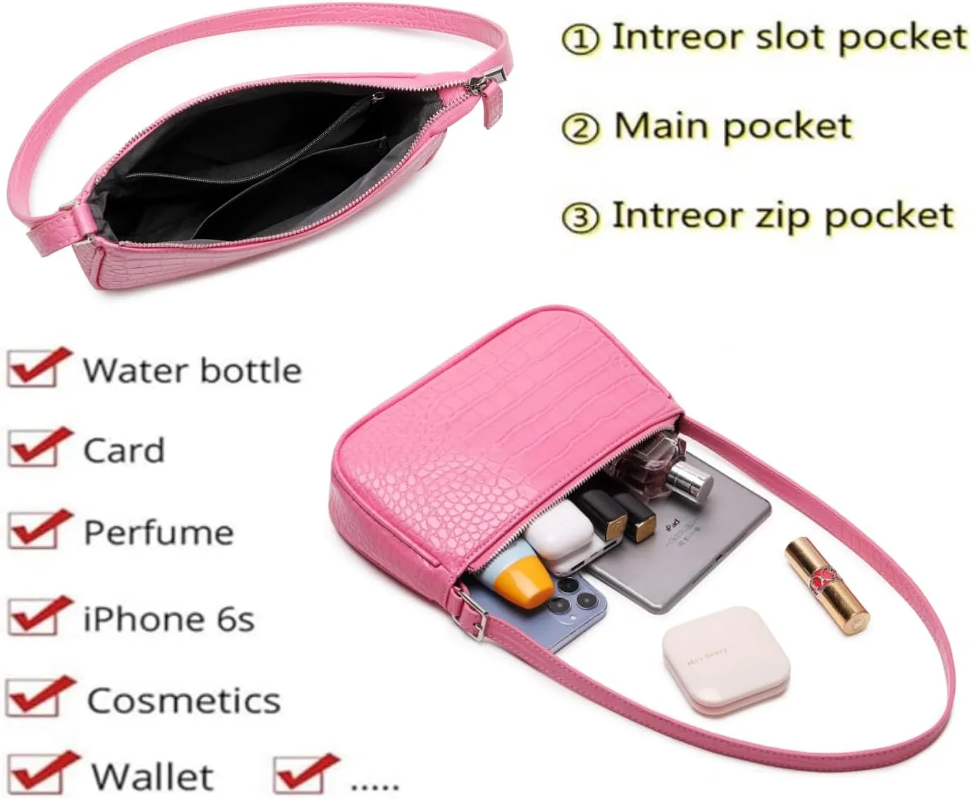 Small Purse for Women, Adjustable Shoulder Bags Crocodile Pattern Clutch Purse with Zipper Closure Retro
