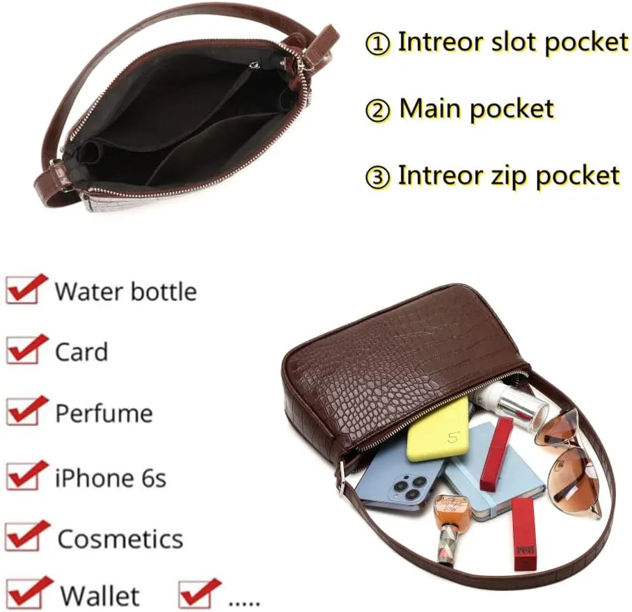 Small Purse for Women, Adjustable Shoulder Bags Crocodile Pattern Clutch Purse with Zipper Closure Retro