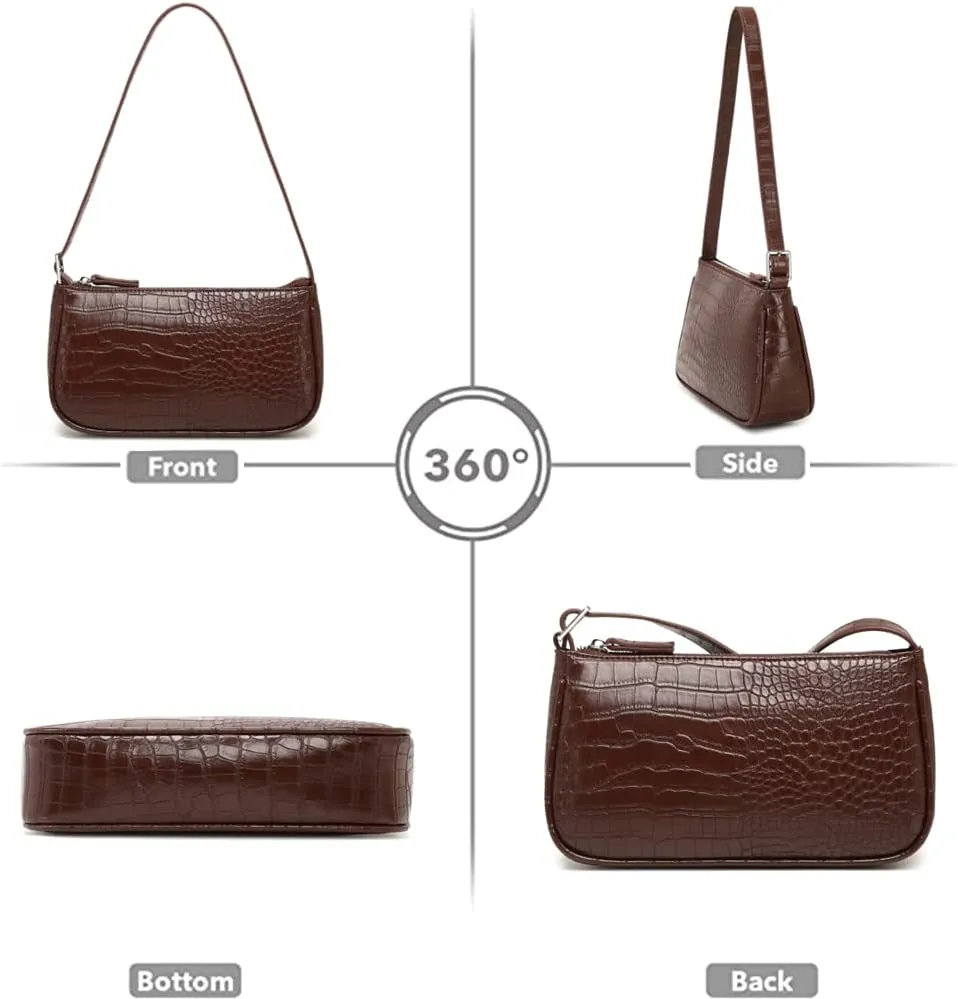 Small Purse for Women, Adjustable Shoulder Bags Crocodile Pattern Clutch Purse with Zipper Closure Retro