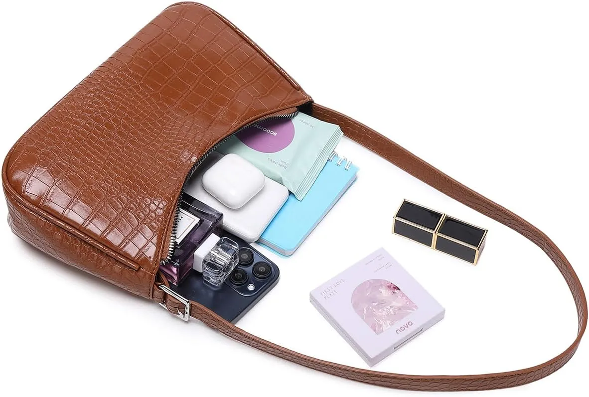 Small Purse for Women, Adjustable Shoulder Bags Crocodile Pattern Clutch Purse with Zipper Closure Retro