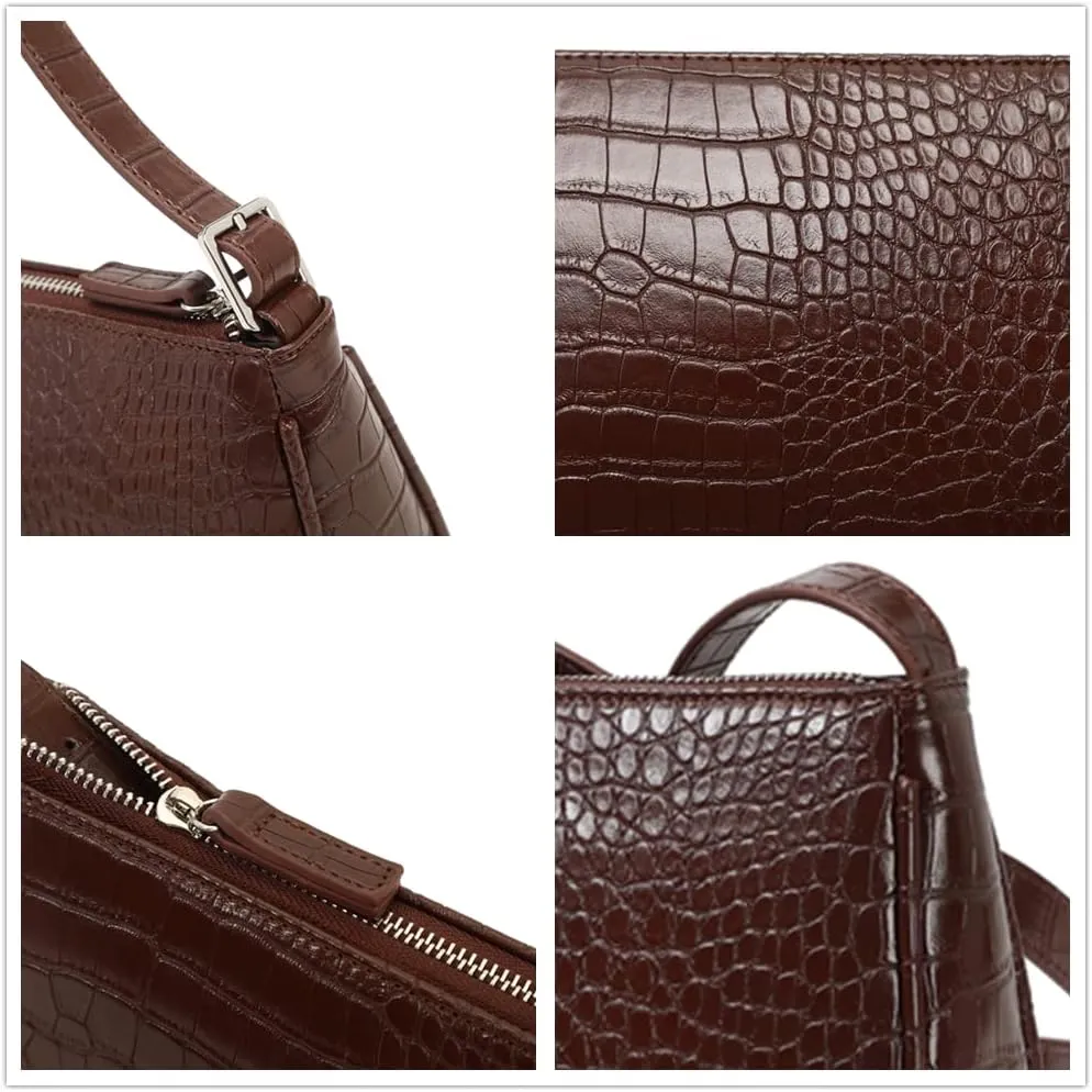 Small Purse for Women, Adjustable Shoulder Bags Crocodile Pattern Clutch Purse with Zipper Closure Retro