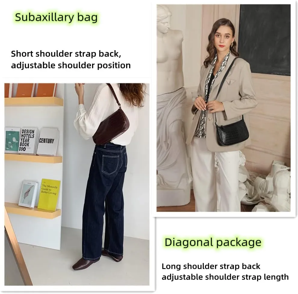 Small Purse for Women, Adjustable Shoulder Bags Crocodile Pattern Clutch Purse with Zipper Closure Retro