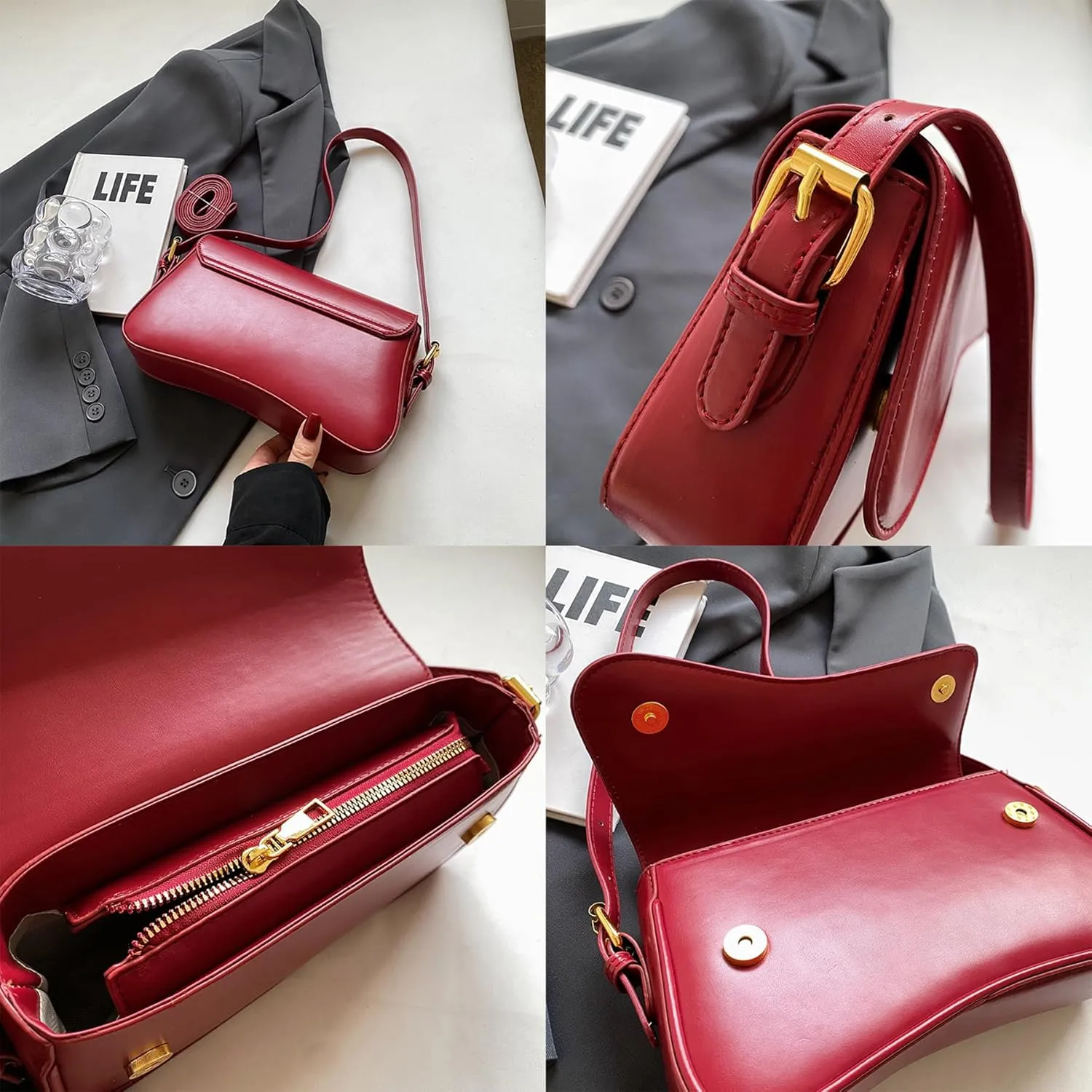 Small Shoulder Bag for Women Clutch Hobo Crossbody Tote Handbag with Zipper Retro Genuine Leather Bags