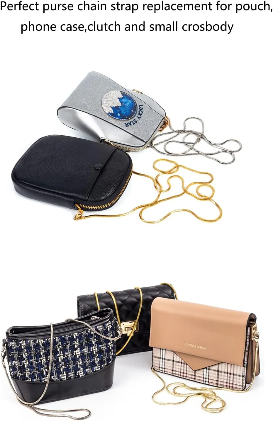 Small Square Copper Purse Shoulder Cross Body Handbag Bag Chains Strap Replacement(Antique Gold, 47'')