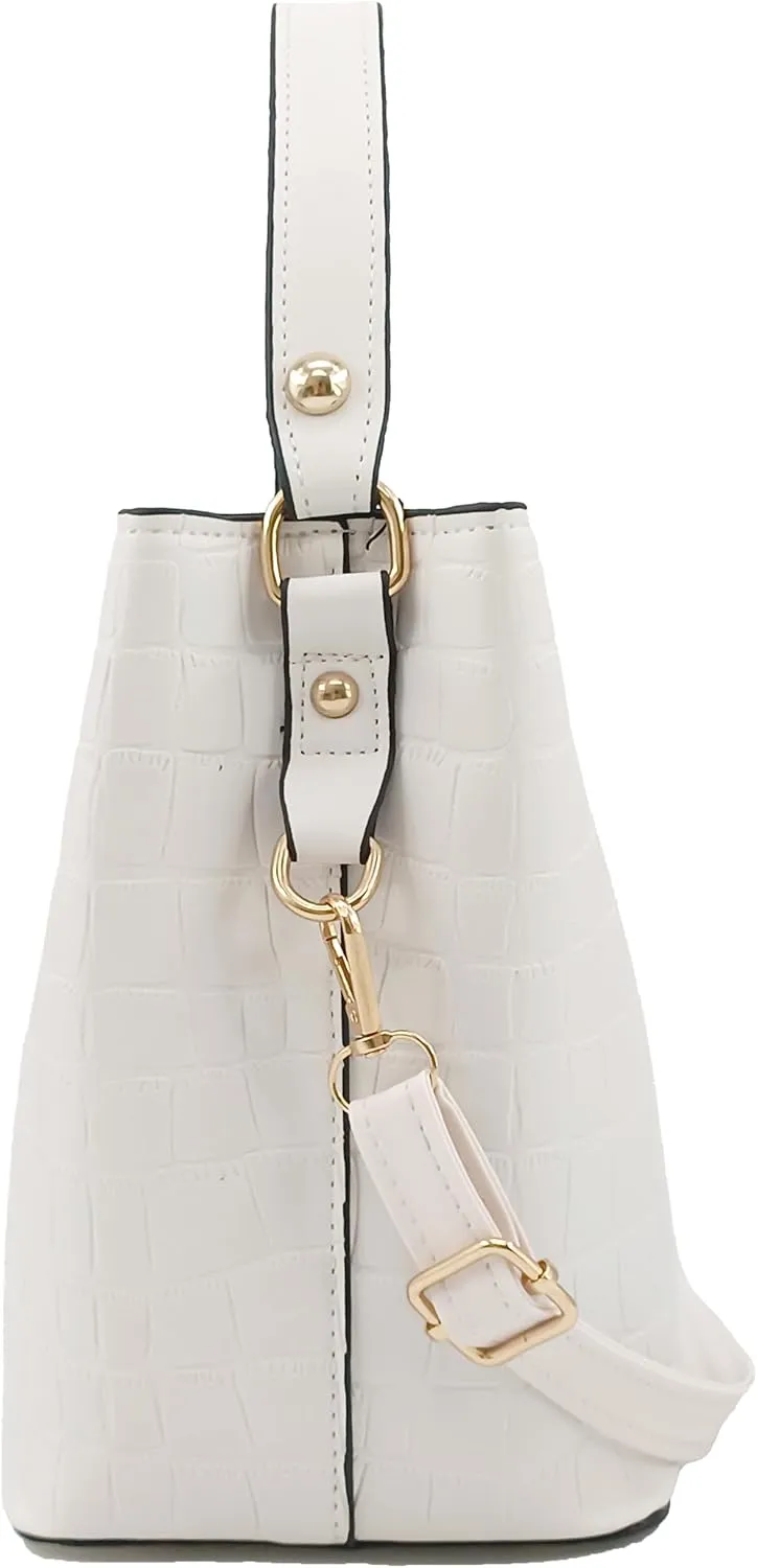 Small Square Crocodile Pattern Purses with Crossbody Strap Bucket Bags for Women with Top Handle