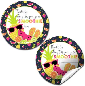 Smoothie Fruit Themed Teacher Appreciation Thank You Sticker Labels, 40 2" Party Circle Stickers by AmandaCreation, Great for Envelope Seals & Gift Bags