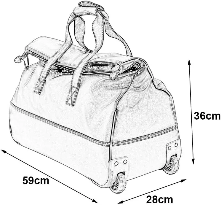Soft PU Rolling Tote Travel Bag Suitcases with Wheels, Waterproof Rolling Duffle Bag Wheeled Business Carry on Luggage, Overnight Weekender Bags for Women, Black (Size : Medium)