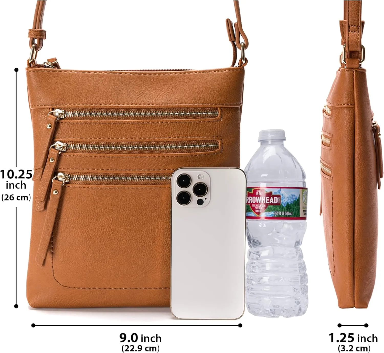 Solene Crossbody Bag Functional Multi Pocket Messenger Purse Top Zip Closure Shoulder Handbag With Adjustable Strap