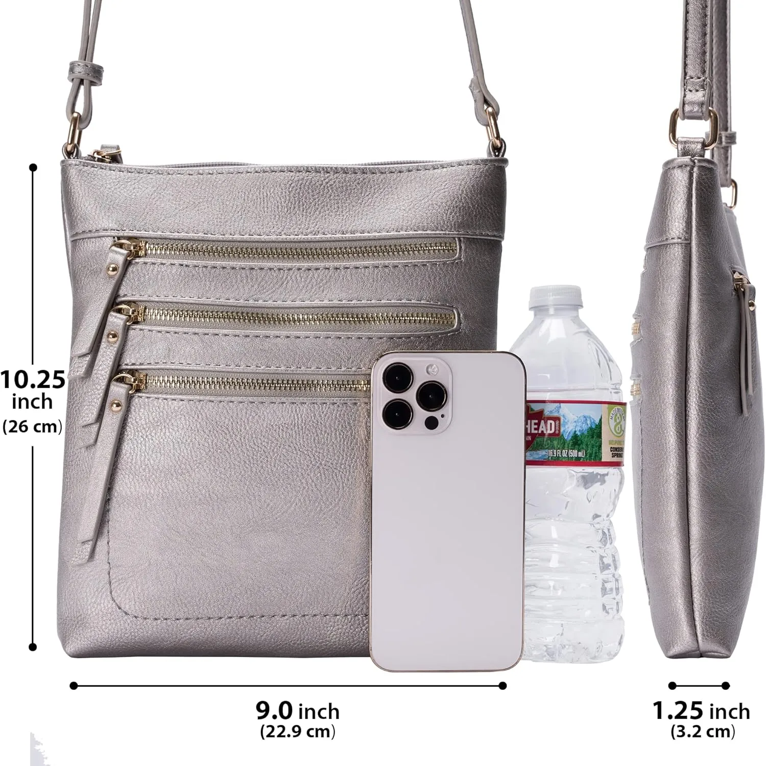 Solene Crossbody Bag Functional Multi Pocket Messenger Purse Top Zip Closure Shoulder Handbag With Adjustable Strap