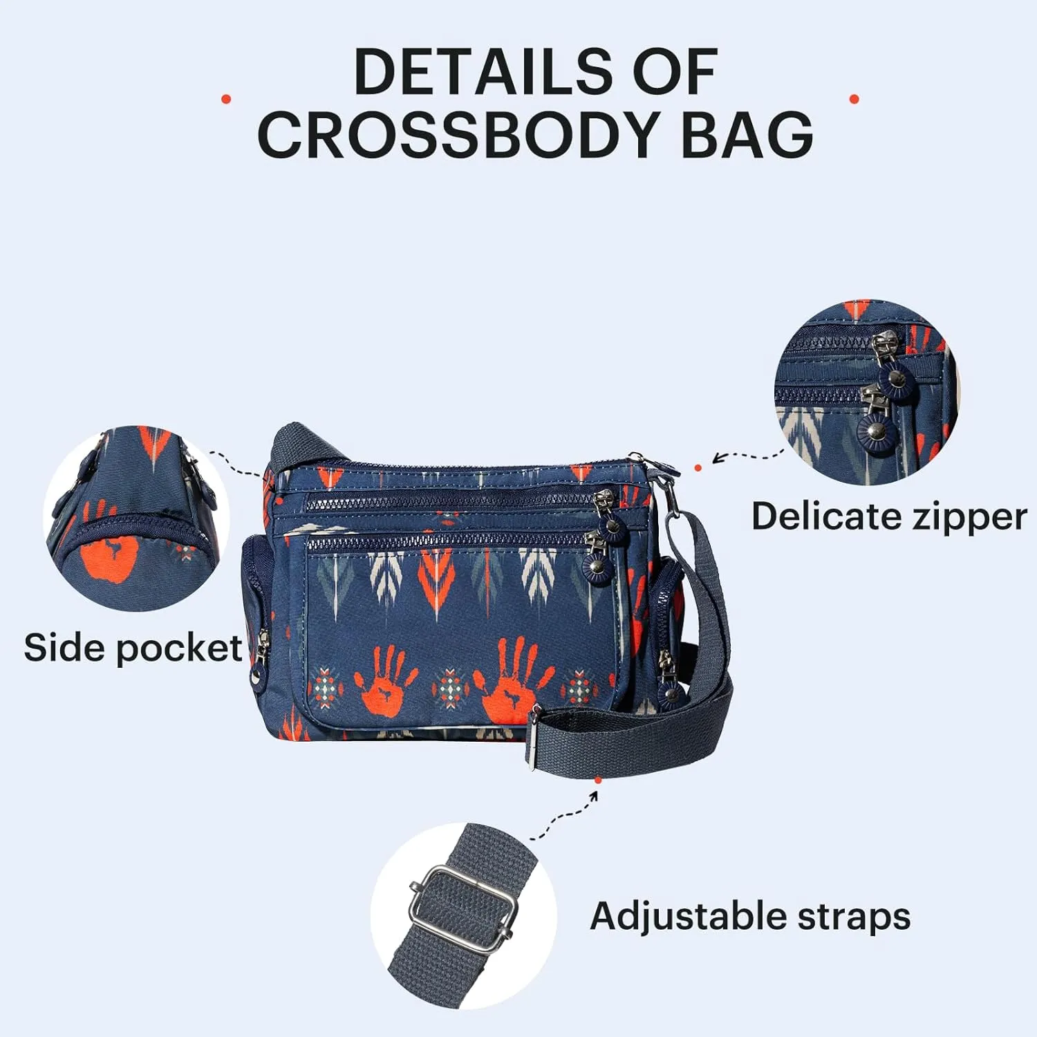 Southwest Crossbody Bag, Navajo Pattern, Roomy Multiple Pockets Bags, Shoulder Satchel Purse, with Adjustable Strap