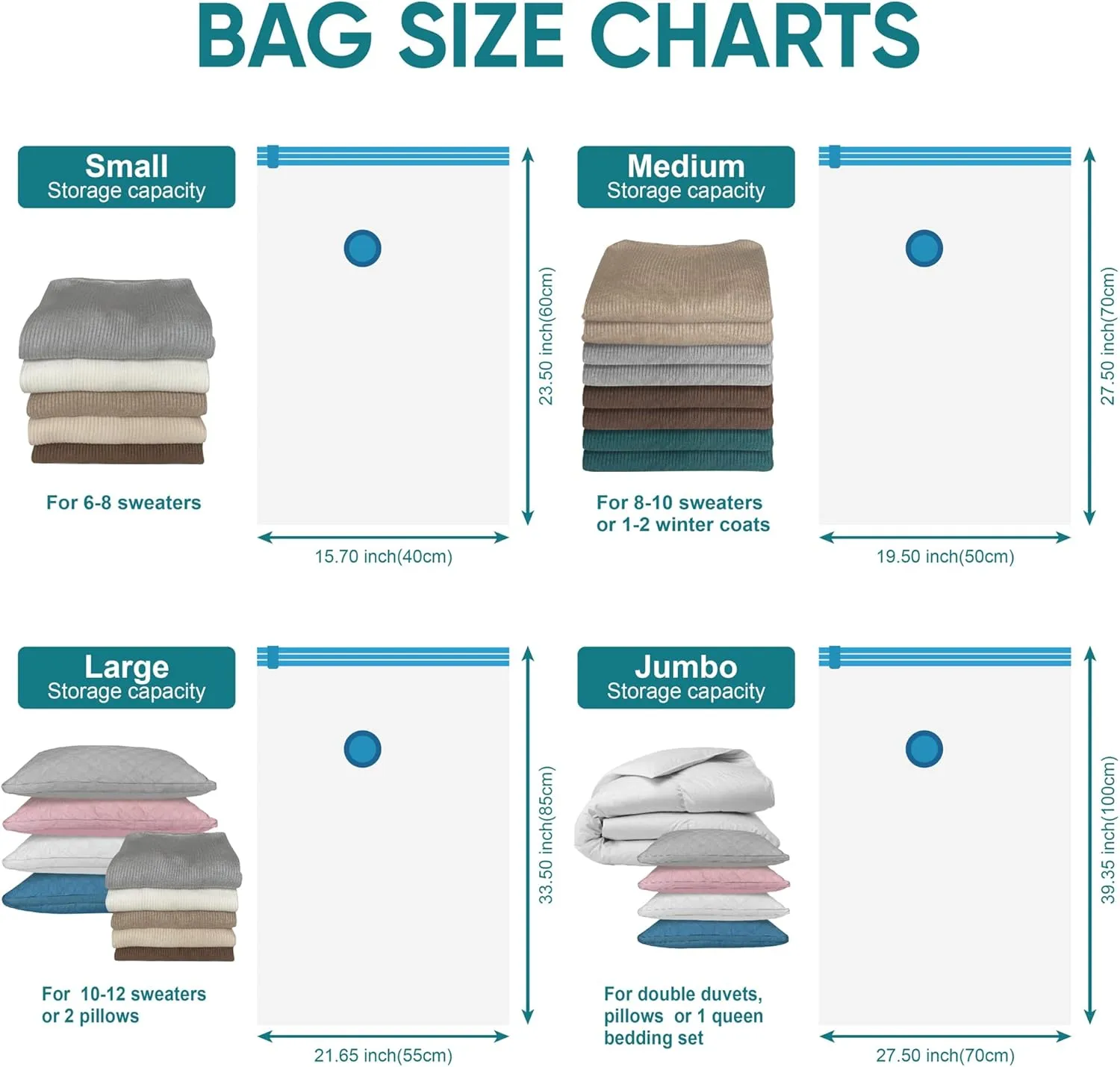 Space Saver Vacuum Storage Bags, 6 Pack Jumbo Space Saver Bags with Pump, Storage Vacuum Sealed Bags for Clothes, Comforters, Blankets, Bedding (Jumbo)