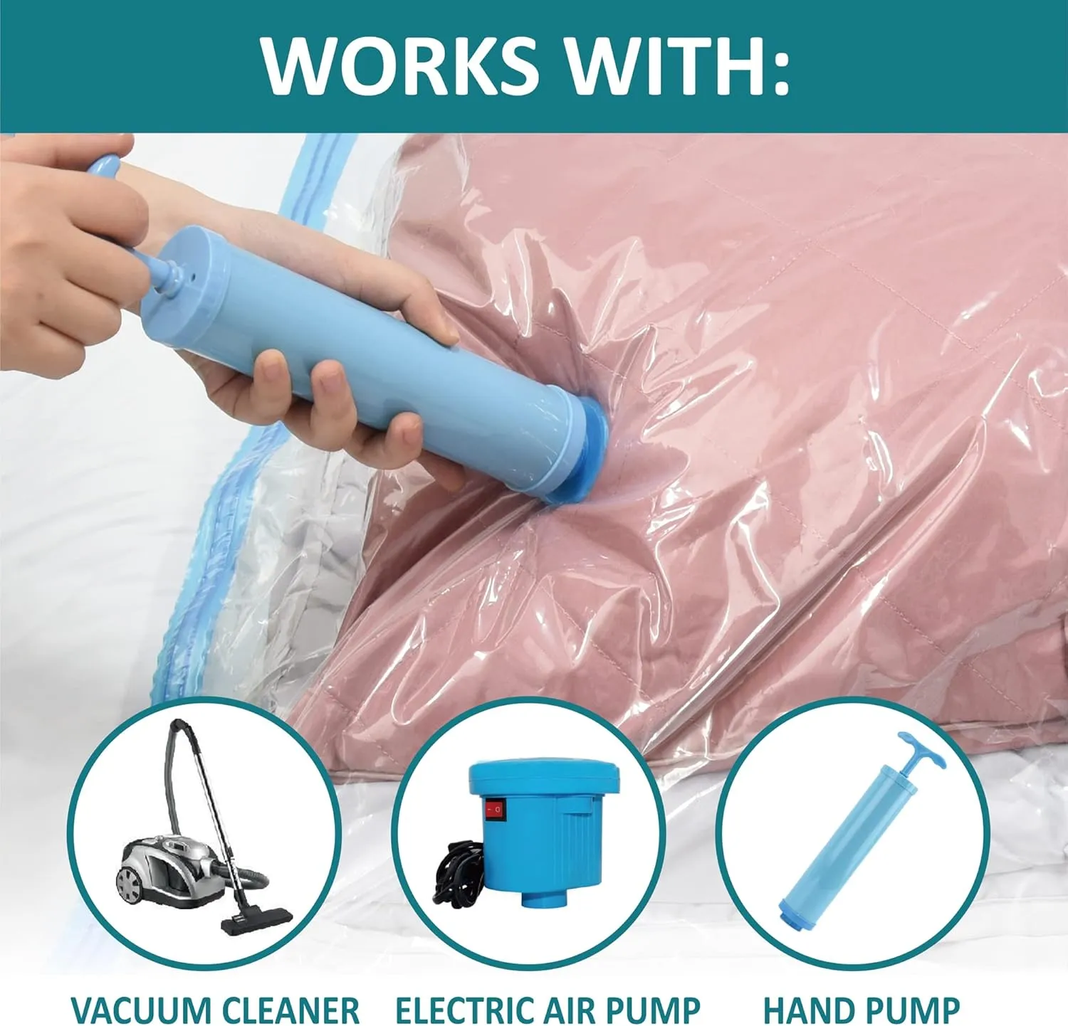 Space Saver Vacuum Storage Bags, 6 Pack Jumbo Space Saver Bags with Pump, Storage Vacuum Sealed Bags for Clothes, Comforters, Blankets, Bedding (Jumbo)
