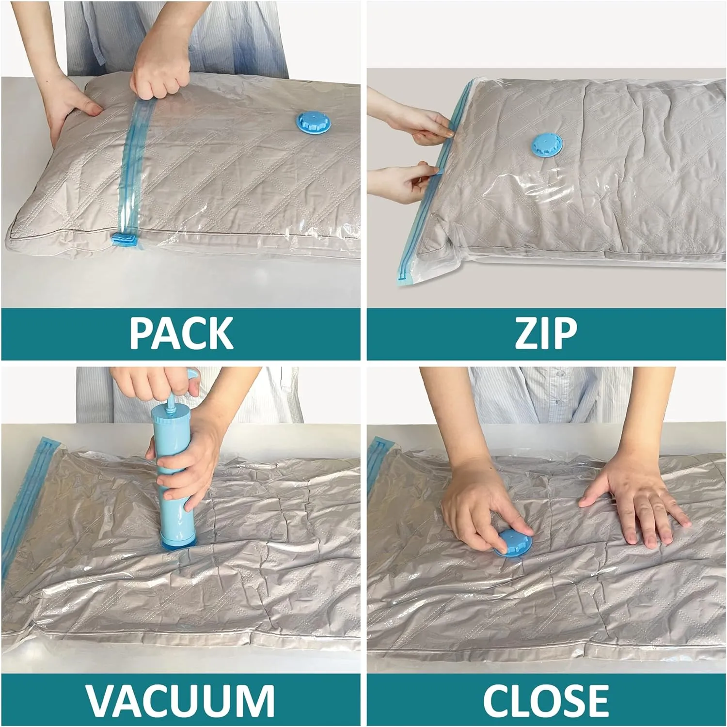 Space Saver Vacuum Storage Bags, 6 Pack Jumbo Space Saver Bags with Pump, Storage Vacuum Sealed Bags for Clothes, Comforters, Blankets, Bedding (Jumbo)