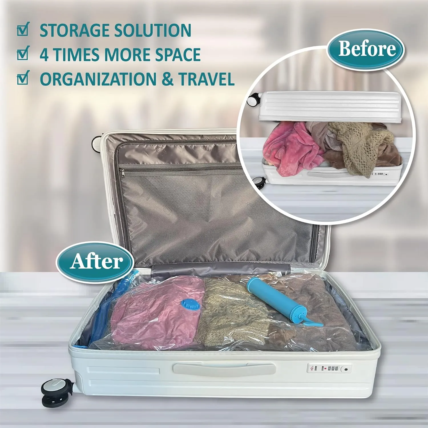 Space Saver Vacuum Storage Bags, 6 Pack Jumbo Space Saver Bags with Pump, Storage Vacuum Sealed Bags for Clothes, Comforters, Blankets, Bedding (Jumbo)