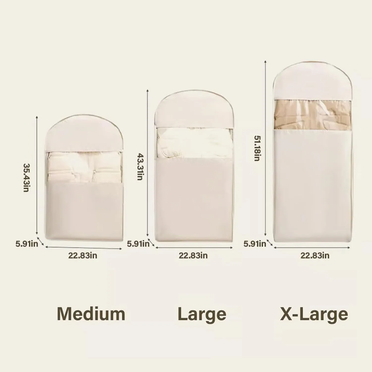 Space Saving Hanging Garment Bag with Self Compression Zipper, Dust Cover Clothes Bags for down Coat,Space Saver Closet Organizers (Light apricot,M)