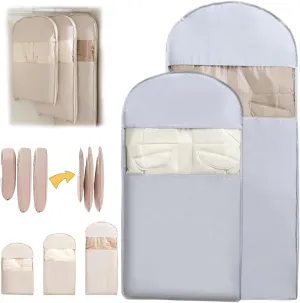 Space Saving Hanging Garment Bag with Self Compression Zipper, Ultra Space Saving Large Dust Cover Clothes Protectors Bags for Down Coat, Hanging Clothes Storage Organiser for Travel (Gray, L XL)