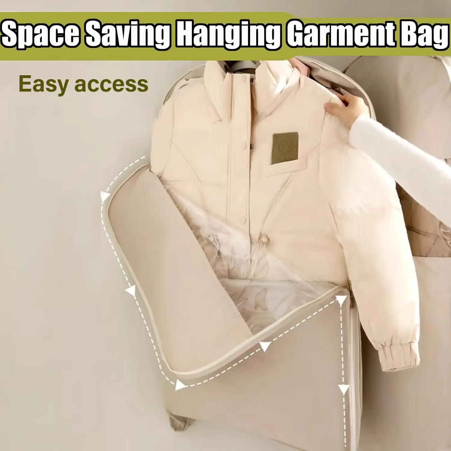 Space Saving Hanging Garment Bag with Self Compression Zipper, Ultra Space Saving Large Dust Cover Clothes Protectors Bags for Down Coat, Hanging Clothes Storage Organiser for Travel (Gray, L XL)