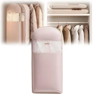 Space Saving Hanging Garment Bag with Self Compression Zipper,Space Saver Closet Organizers,Dust Cover Clothes Bags for Down Coat (Pink, X-Large)
