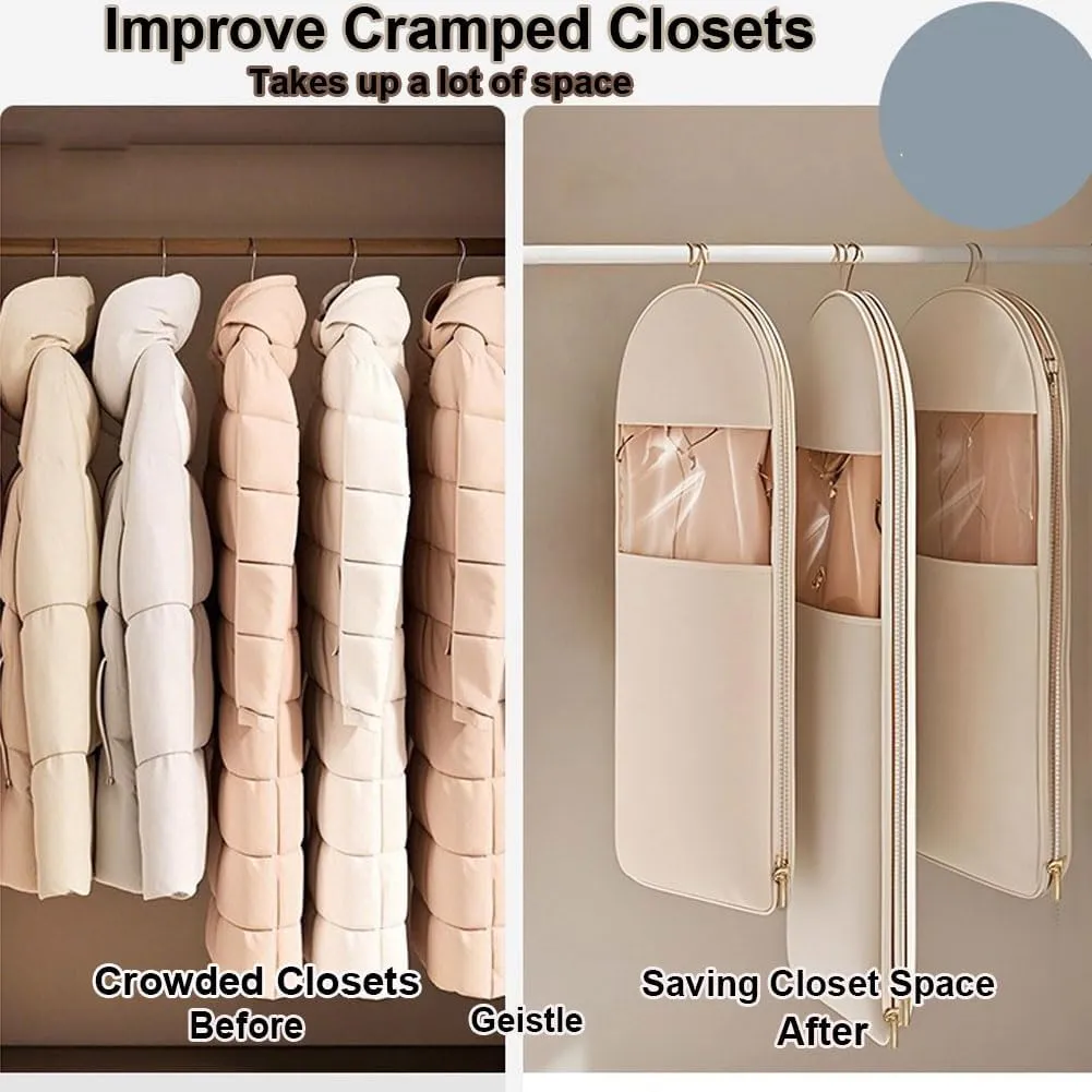 Space Saving Hanging Garment Bag with Self Compression Zipper,Space Saver Closet Organizers,Dust Cover Clothes Bags for Down Coat (Pink, X-Large)