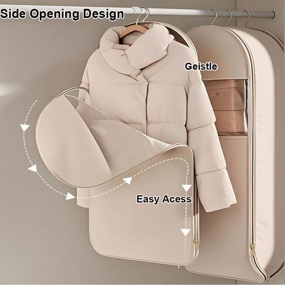 Space Saving Hanging Garment Bag with Self Compression Zipper,Space Saver Closet Organizers,Dust Cover Clothes Bags for Down Coat (Pink, X-Large)