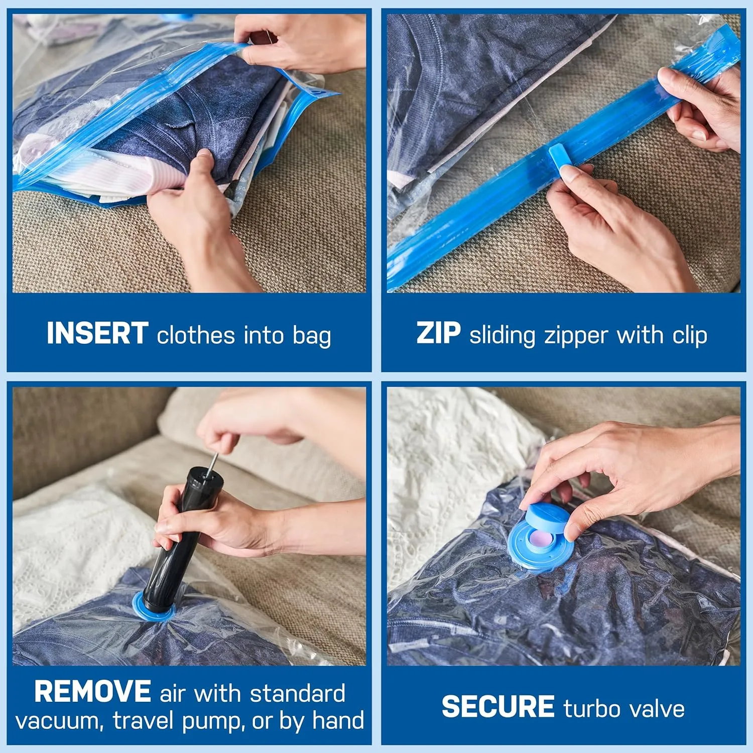 Spacesaver Vacuum Storage Bags (Variety 10-Pack) Save 80% on Clothes Storage Space - Comforters, Blankets, Bedding, Clothing, Mattress Vacuum Bag - Compression Seal for Closet Storage, Pump for Travel
