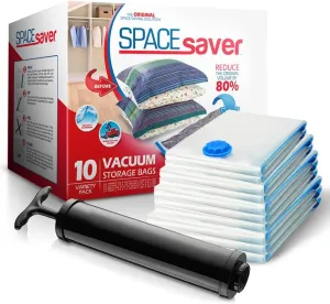 Spacesaver Vacuum Storage Bags (Variety 10-Pack) Save 80% on Clothes Storage Space - Comforters, Blankets, Bedding, Clothing, Mattress Vacuum Bag - Compression Seal for Closet Storage, Pump for Travel