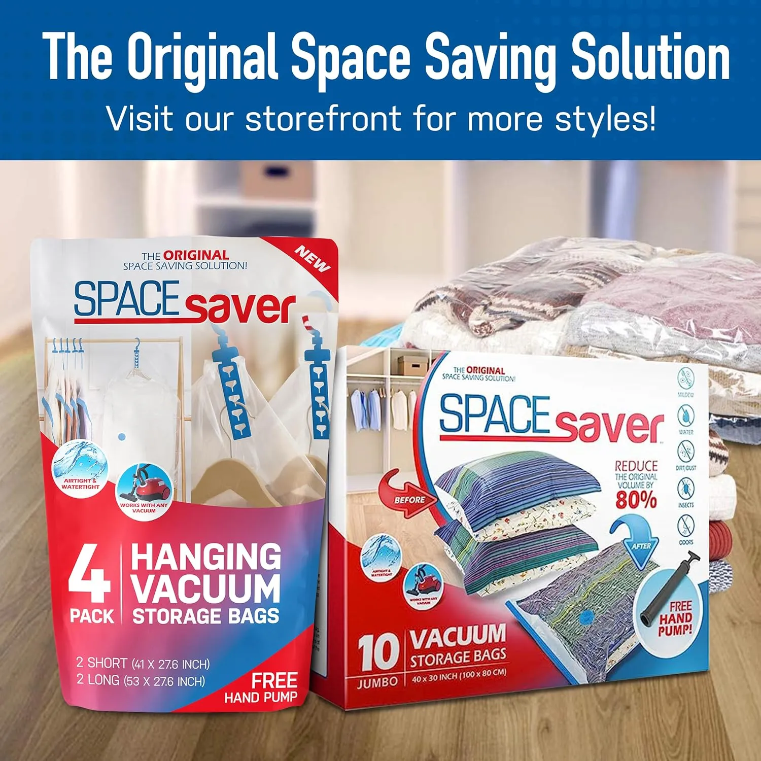 Spacesaver Vacuum Storage Bags (Variety 10-Pack) Save 80% on Clothes Storage Space - Comforters, Blankets, Bedding, Clothing, Mattress Vacuum Bag - Compression Seal for Closet Storage, Pump for Travel