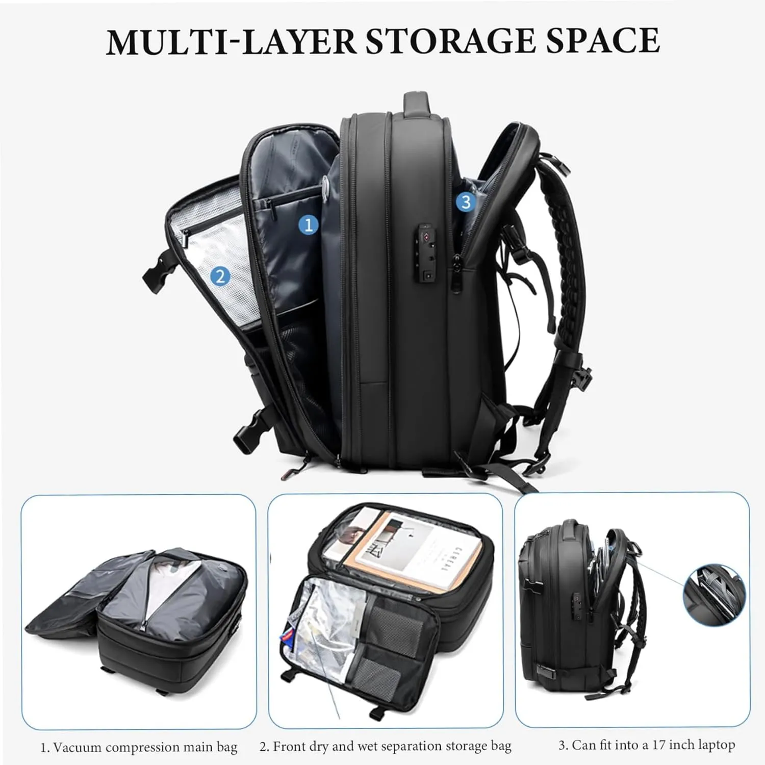 Spacevac Pro Backpack, Ezyvac Vacuum Backpack, 60l Expandable Vacpack Travel Commercial With Pump (2.0-Blue, with Air Pump)