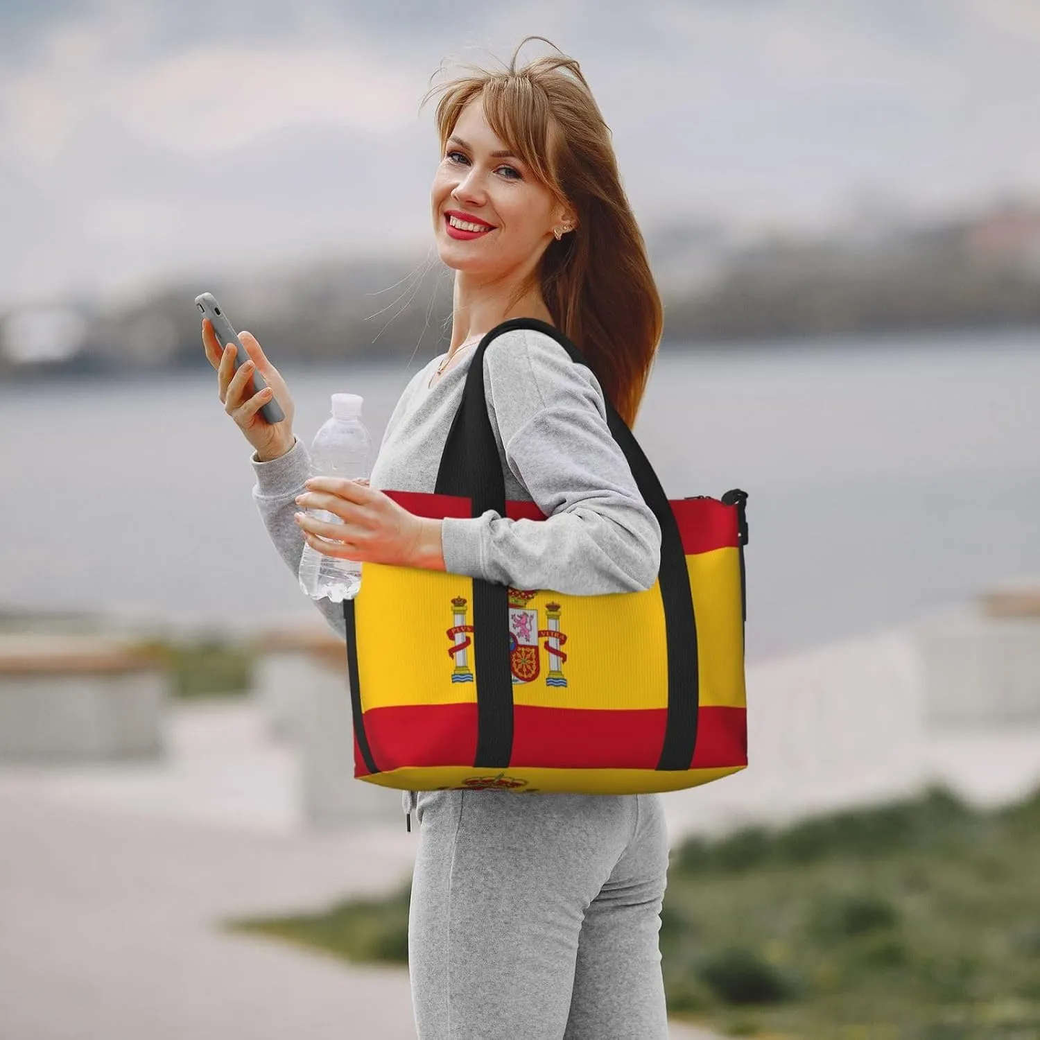 Spanish Flag Small Duffel Bag Foldable Travel Bag Weekender Bag Overnight Gym Hospital Bags For Women&Men