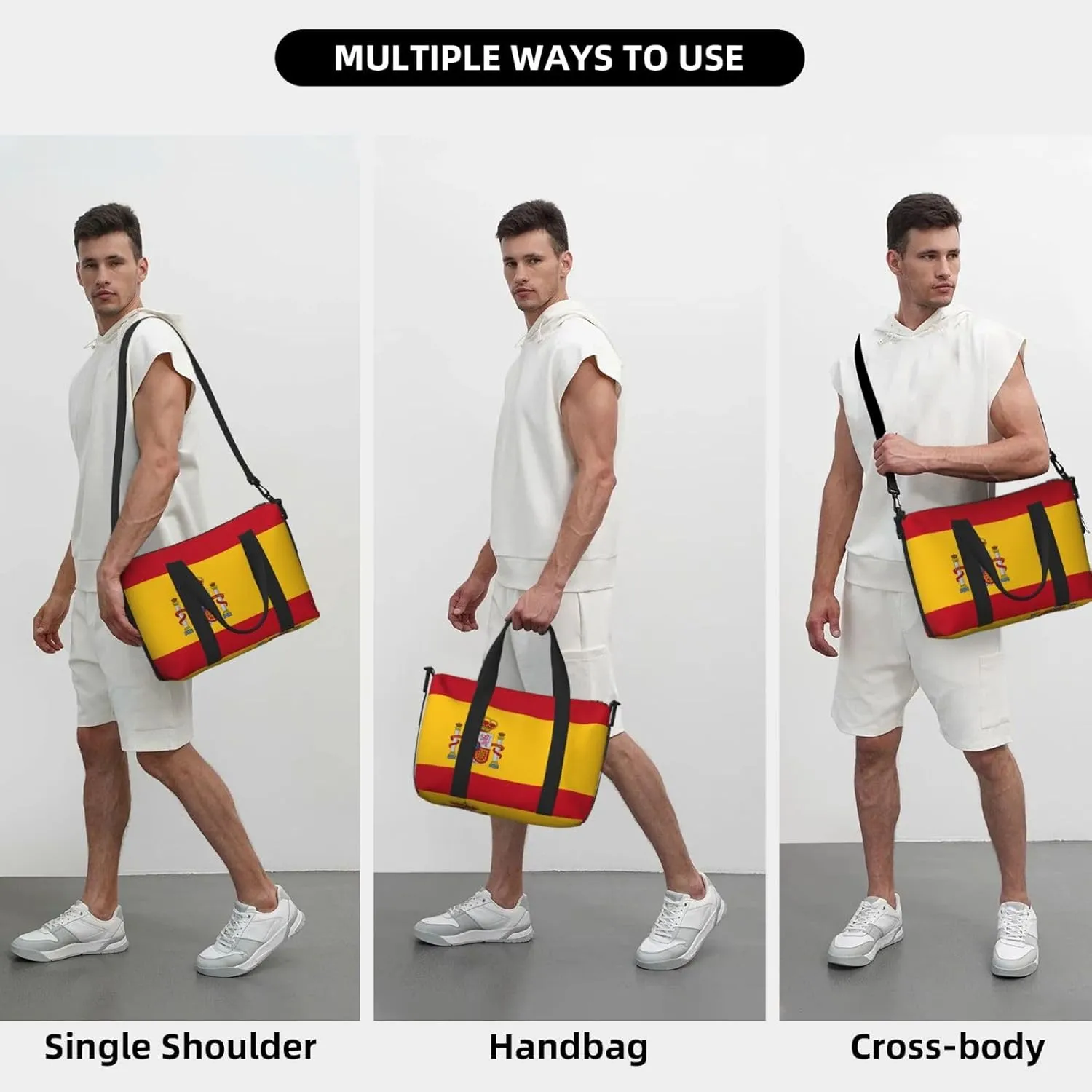 Spanish Flag Small Duffel Bag Foldable Travel Bag Weekender Bag Overnight Gym Hospital Bags For Women&Men