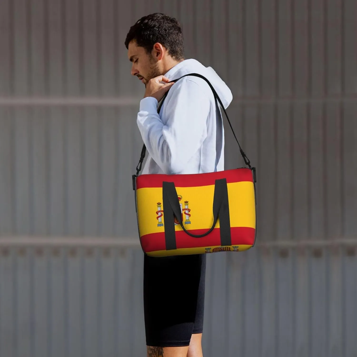 Spanish Flag Small Duffel Bag Foldable Travel Bag Weekender Bag Overnight Gym Hospital Bags For Women&Men