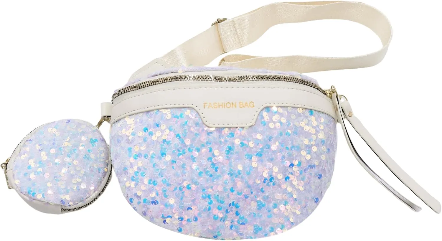 Sparkly Sequin Fanny Packs Glitter Waist Bag Adjustable Chest Belt Bags with Coin Purse for Women Girls,White 5#