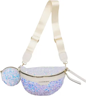 Sparkly Sequin Fanny Packs Glitter Waist Bag Adjustable Chest Belt Bags with Coin Purse for Women Girls,White 5#