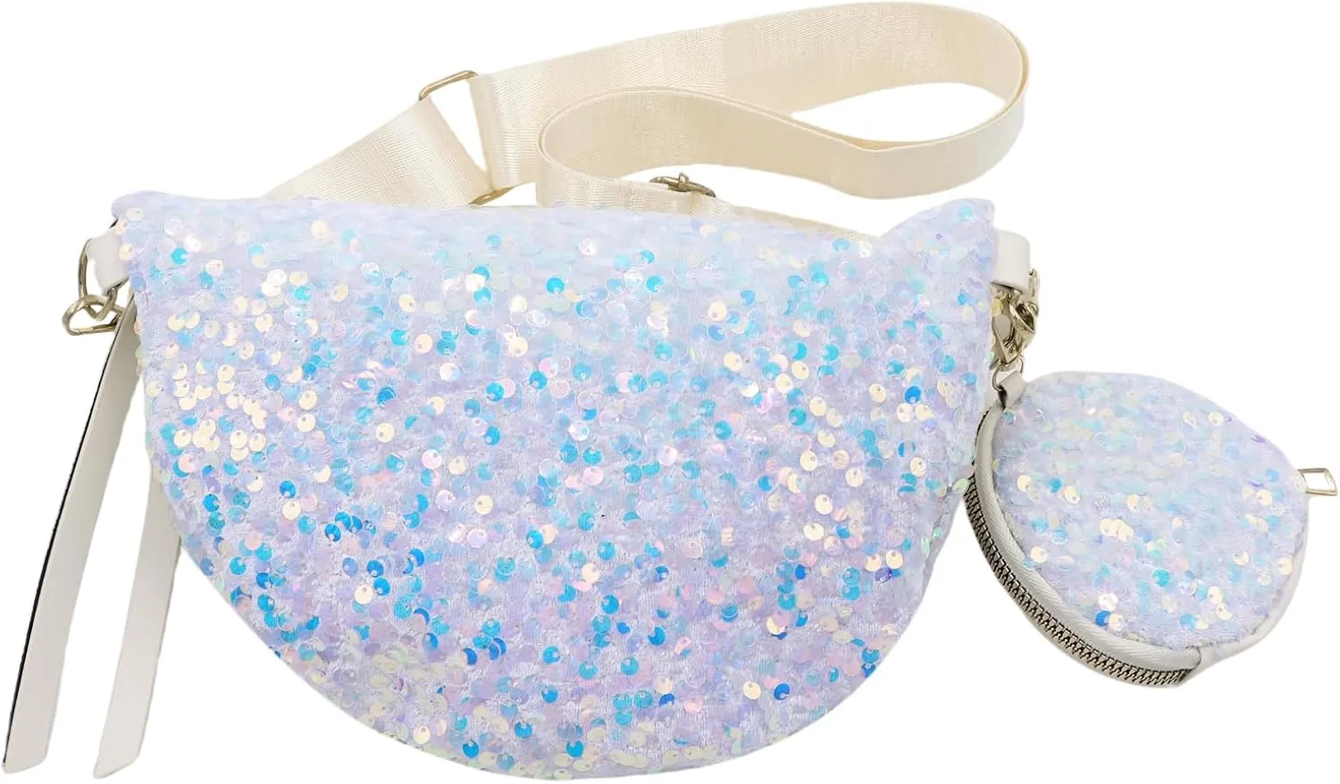 Sparkly Sequin Fanny Packs Glitter Waist Bag Adjustable Chest Belt Bags with Coin Purse for Women Girls,White 5#