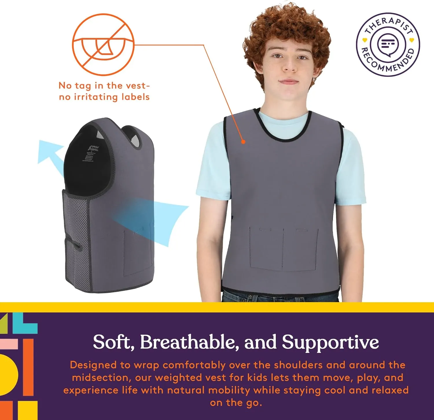 Special Supplies Weighted Sensory Compression Vest for Kids with Adjustable Weight Fit