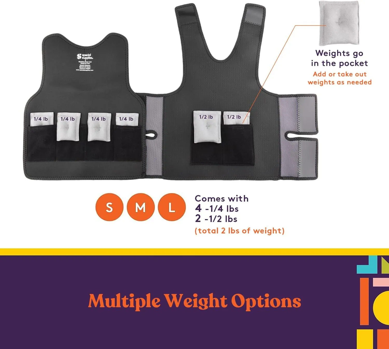 Special Supplies Weighted Sensory Compression Vest for Kids with Adjustable Weight Fit
