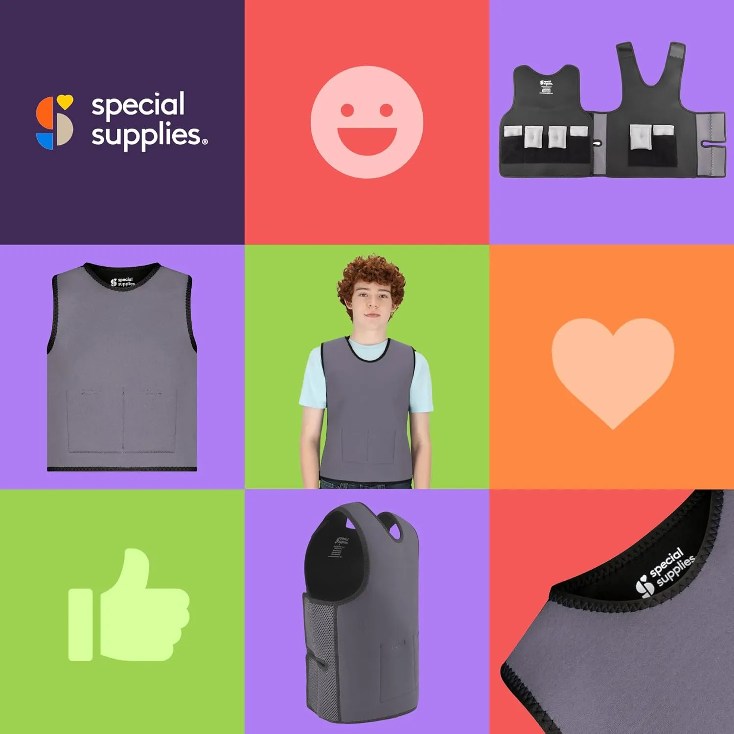 Special Supplies Weighted Sensory Compression Vest for Kids with Adjustable Weight Fit