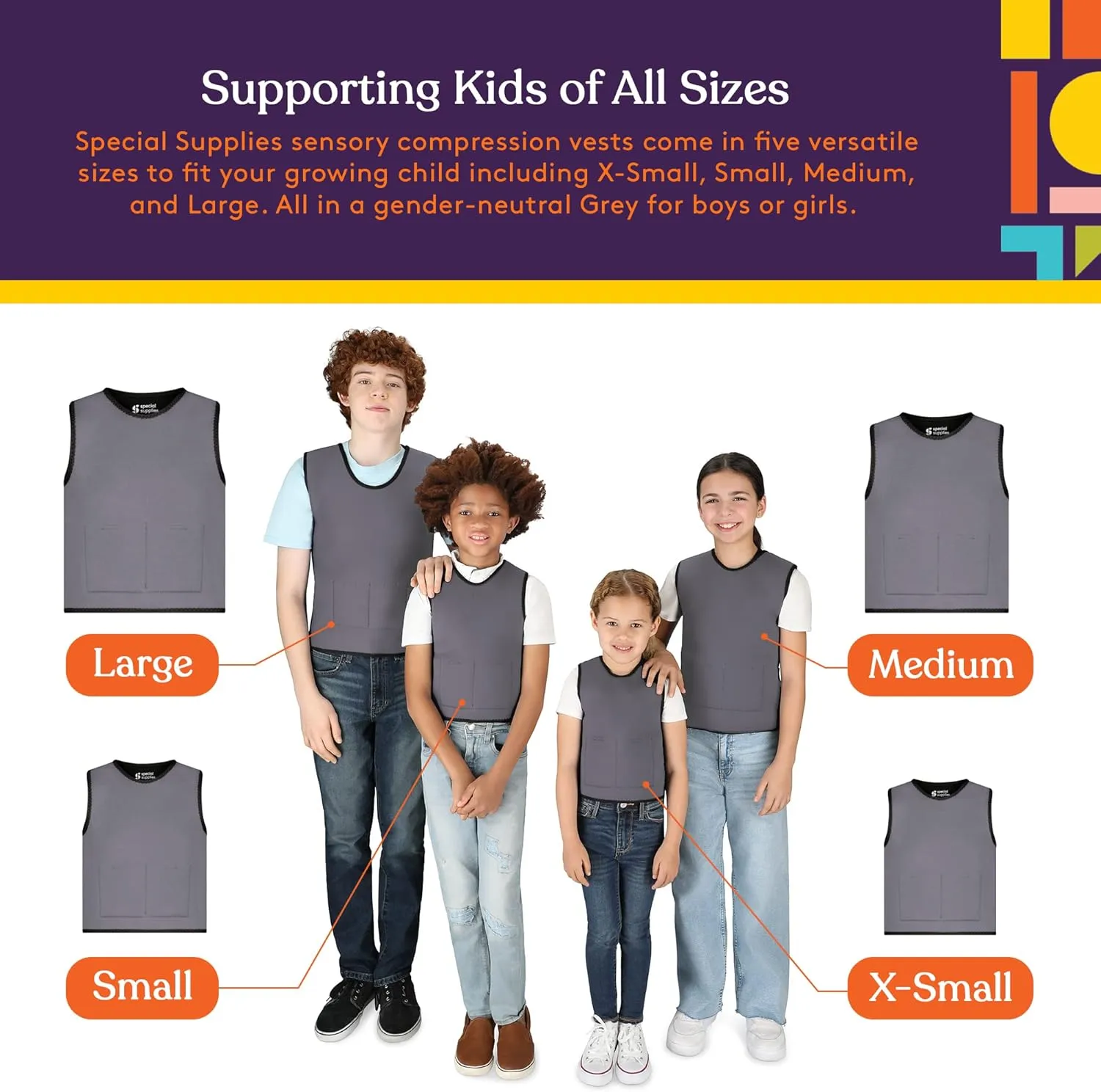 Special Supplies Weighted Sensory Compression Vest for Kids with Adjustable Weight Fit