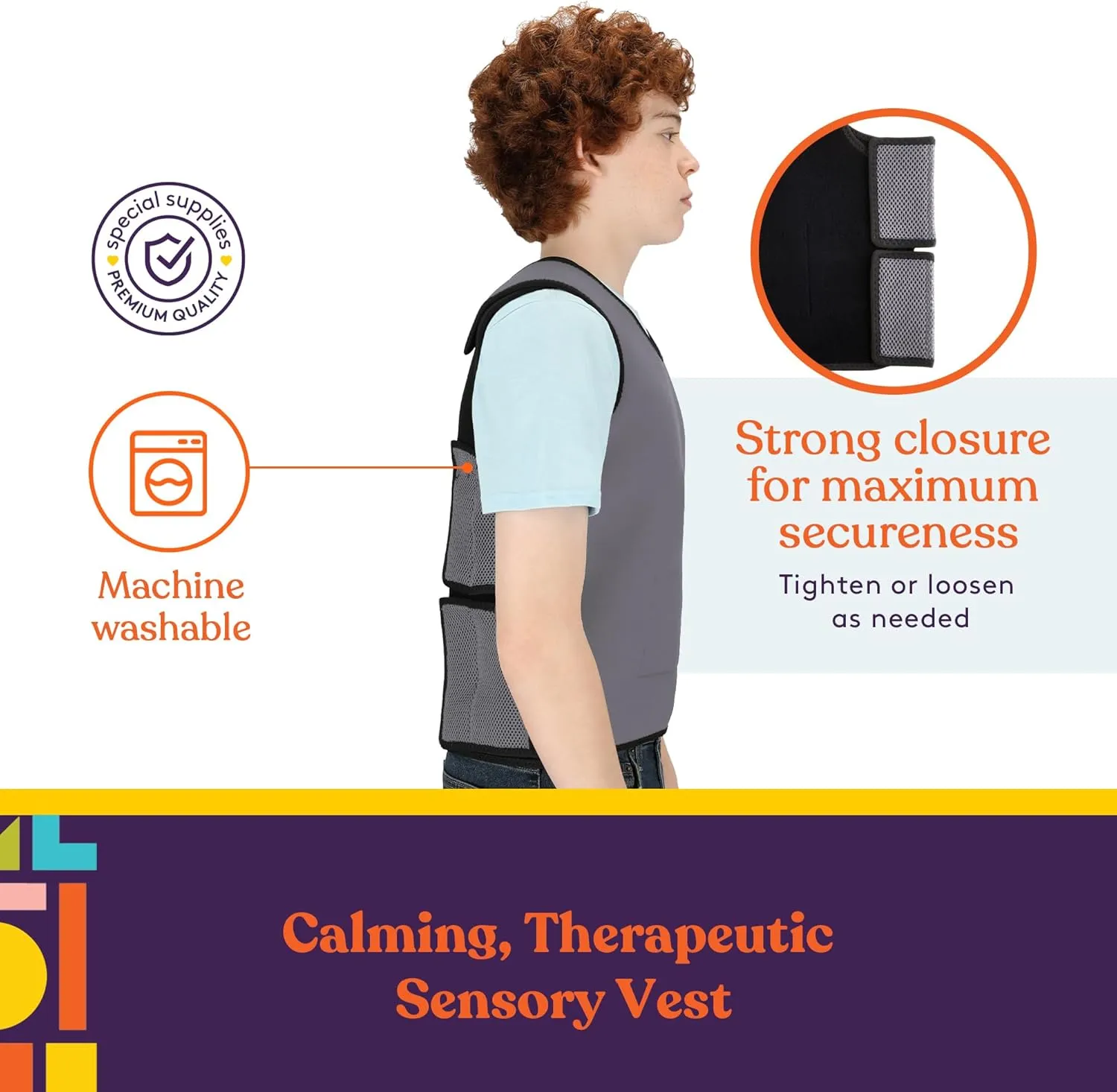 Special Supplies Weighted Sensory Compression Vest for Kids with Adjustable Weight Fit