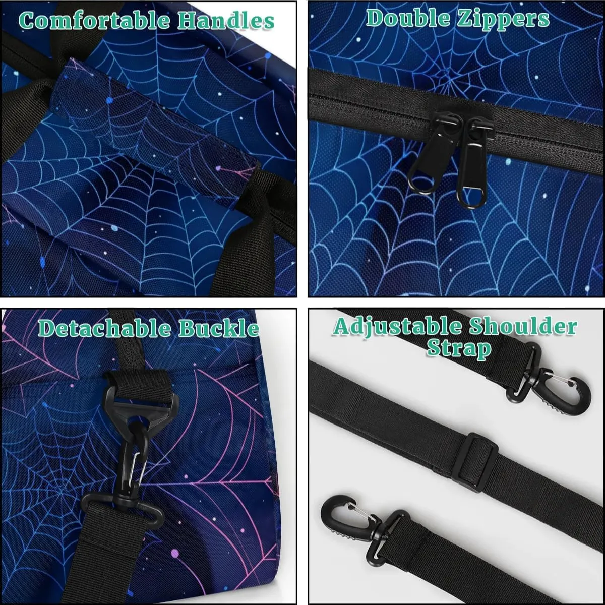 Spiders Web Kids Sports Gym Bags Travel Overnight Duffel Bags Portable Weekender Sleepover Bags for Girls Boy Waterproof Carry on Tote Bag Expandable Work Out Bags Halloween