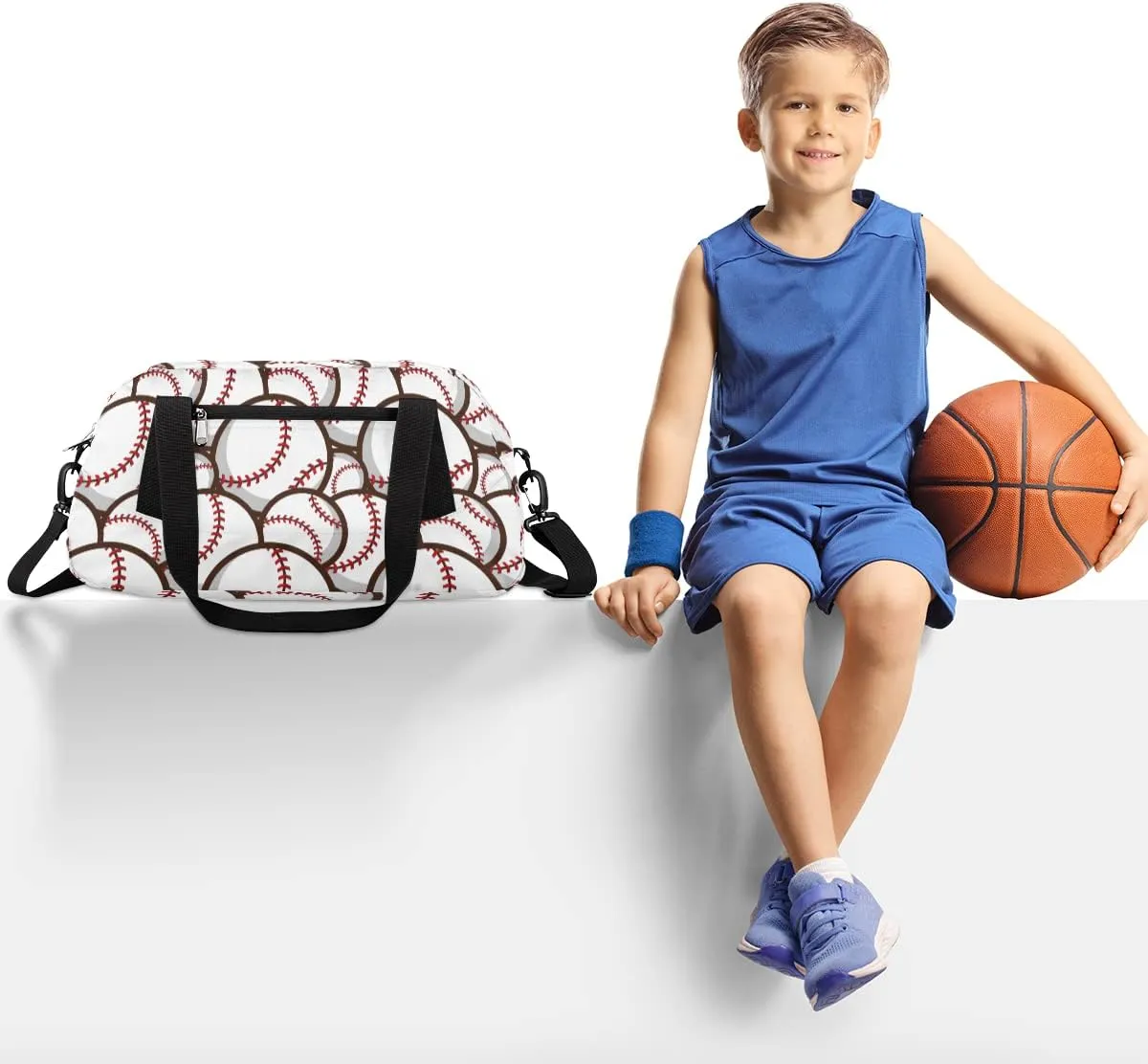 Sport Ball Baseball Pattern Gym Duffle Bag for Kids,Sports Bag for Teens Boys & Girls Small Waterproof Overnight Weekender Carry School Practice Travel Bag