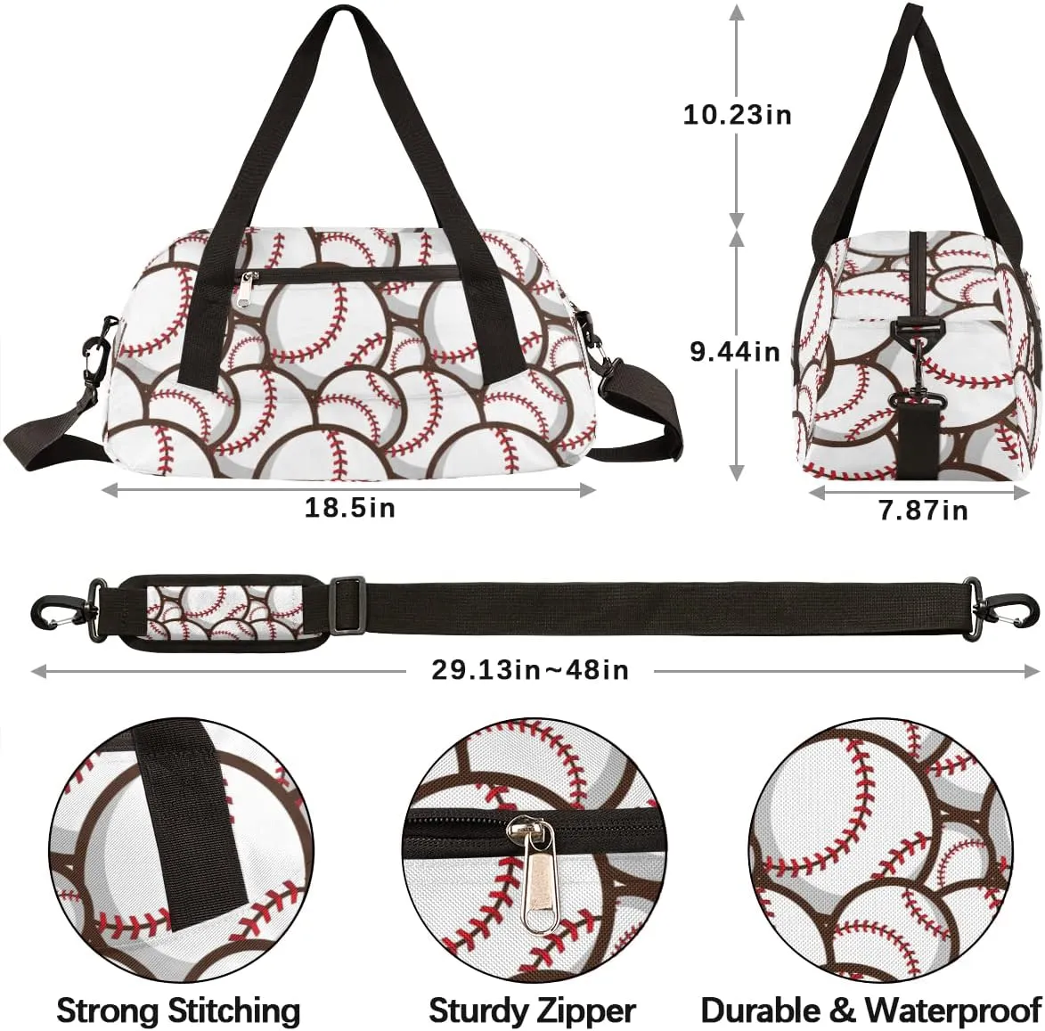 Sport Ball Baseball Pattern Gym Duffle Bag for Kids,Sports Bag for Teens Boys & Girls Small Waterproof Overnight Weekender Carry School Practice Travel Bag