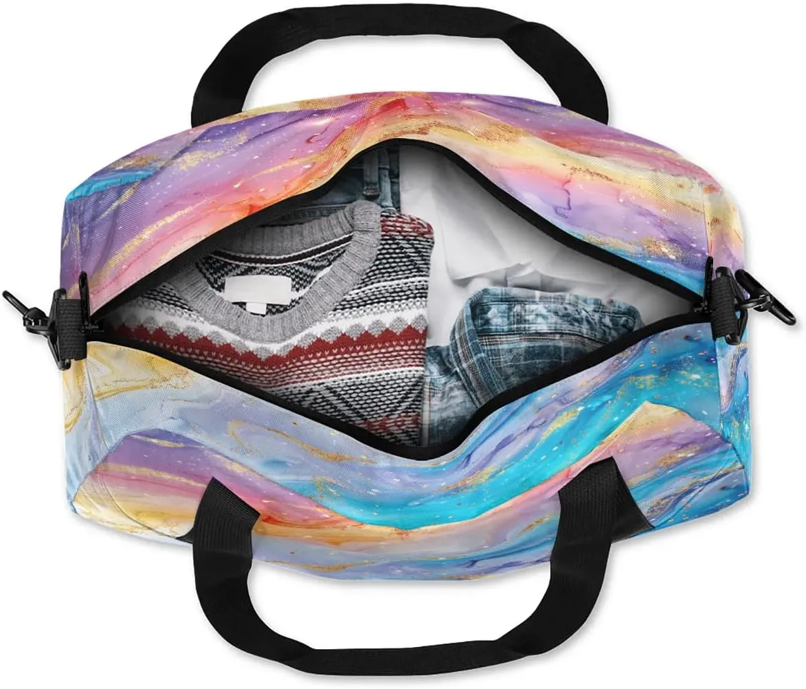 Sport Duffel Bag Colorful Marble Pattern Kids Gym Bag Weekender Overnight Bags for Boys Girls Teens Carry On Workout Travel Bag