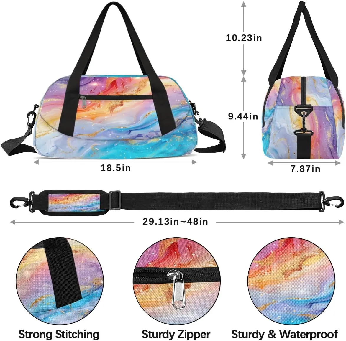 Sport Duffel Bag Colorful Marble Pattern Kids Gym Bag Weekender Overnight Bags for Boys Girls Teens Carry On Workout Travel Bag