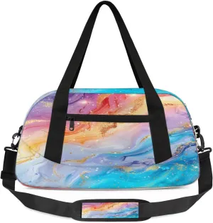 Sport Duffel Bag Colorful Marble Pattern Kids Gym Bag Weekender Overnight Bags for Boys Girls Teens Carry On Workout Travel Bag