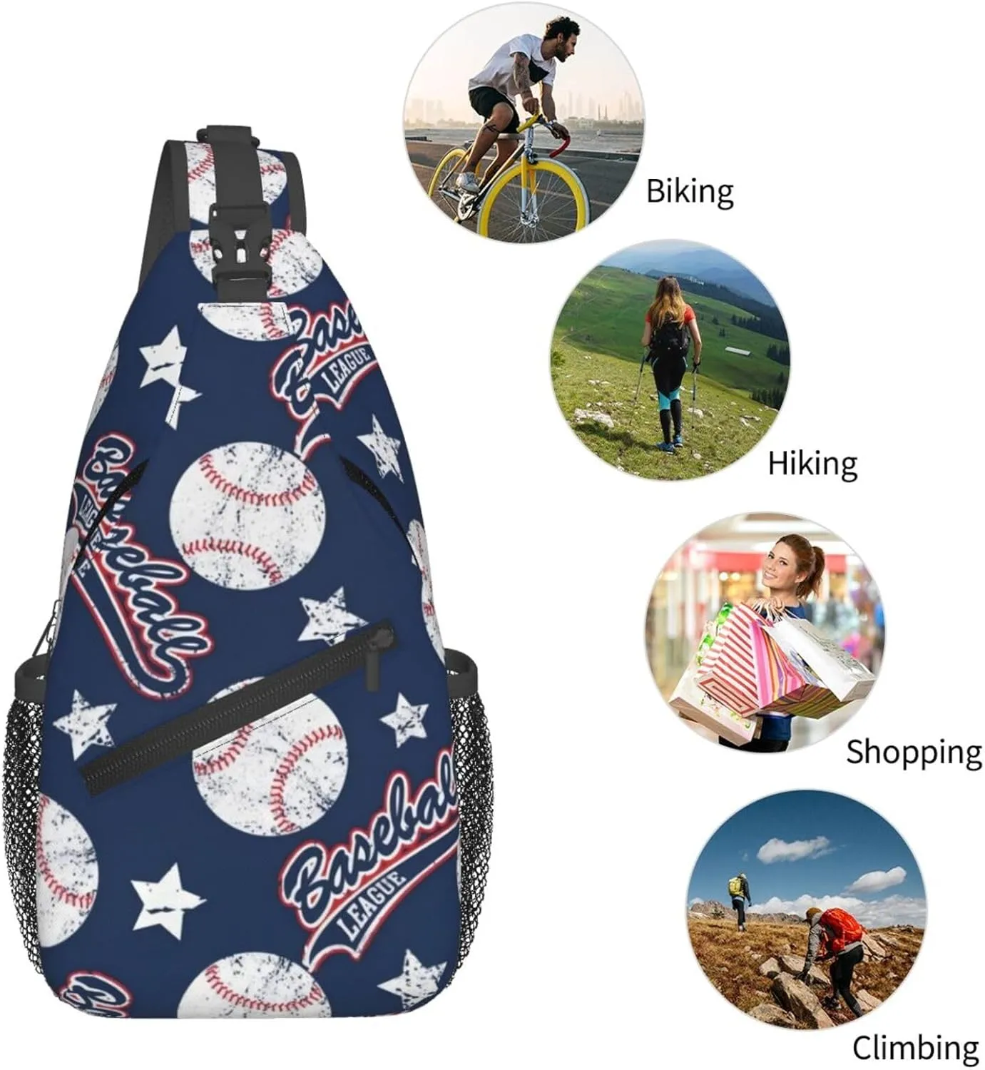 Sports Baseball Ball Chest Bags Crossbody Sling Bag Shoulder Bag Travel Hiking Daypack For Men Women