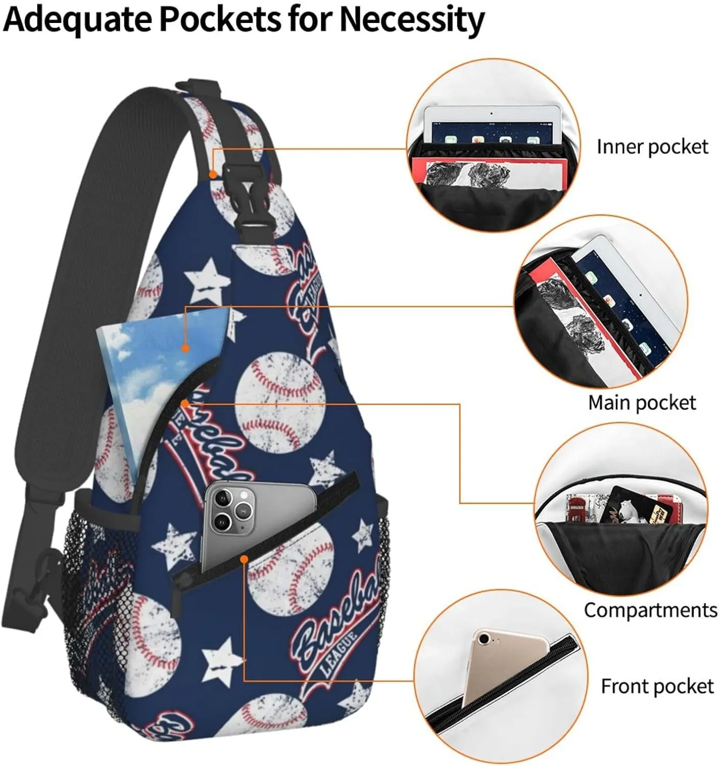 Sports Baseball Ball Chest Bags Crossbody Sling Bag Shoulder Bag Travel Hiking Daypack For Men Women