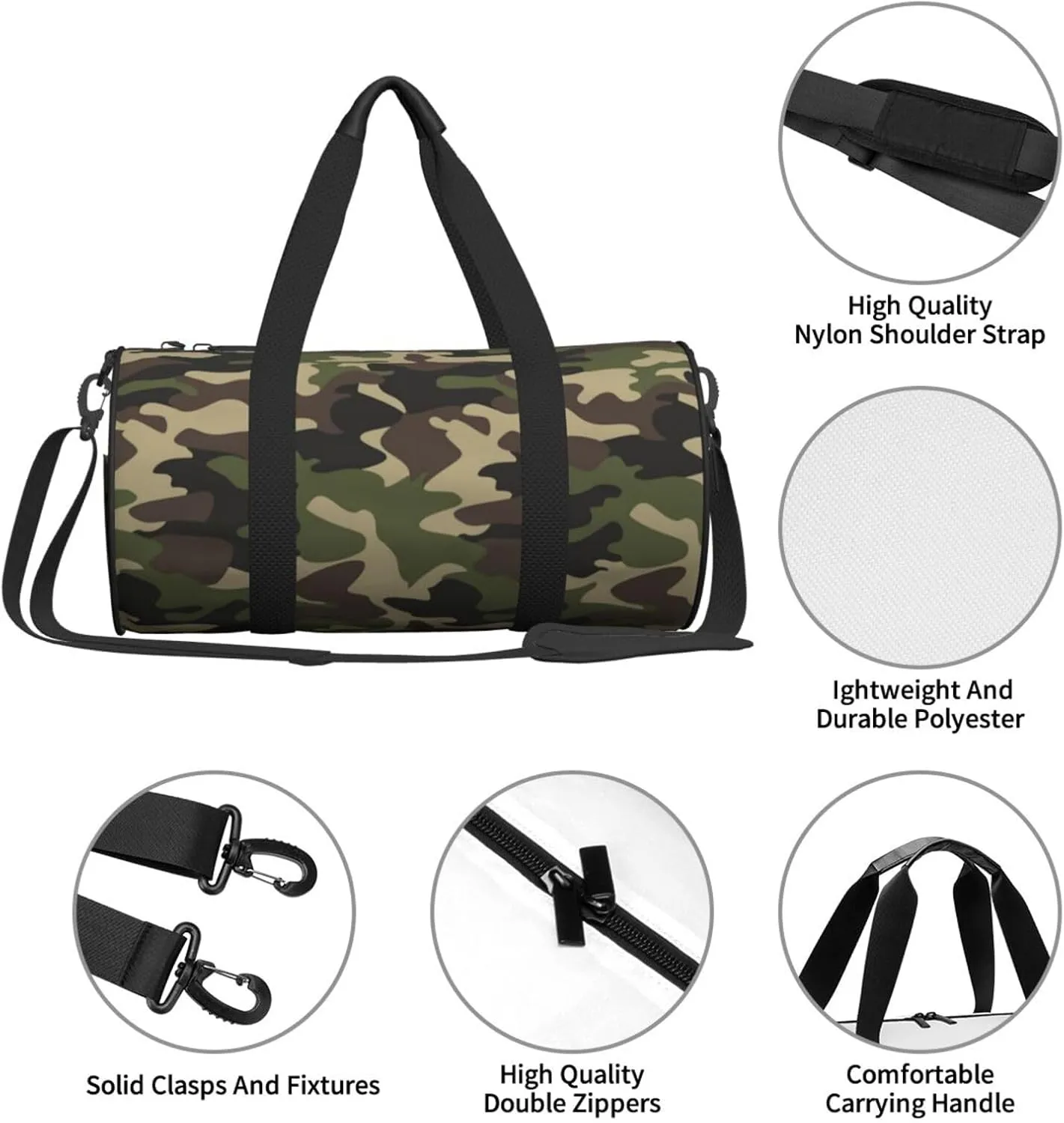 Sports Gym Bag Camouflage Pattern Travel Duffel Bag Shoes Compartment For Men Women Foldable Lightweight Yoga Gym Sports Bag