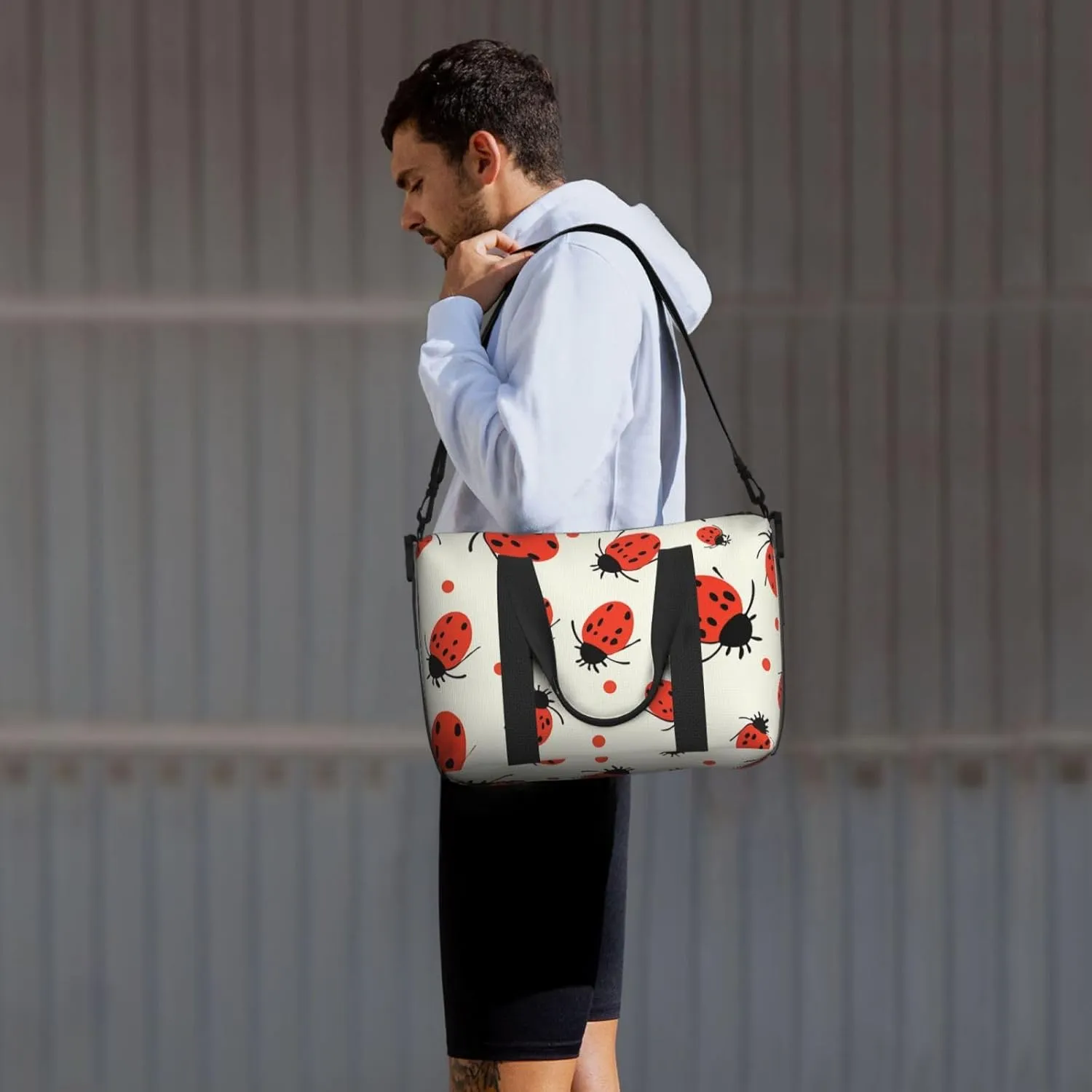 Sports Gym Bag for Women Men Travel Duffel Bag Tote Weekender Bag Carry on Overnight Bag for Travel Swimming Fitness Workout Sports Ladybugs Pattern Infinite Speckled Duffle Bag